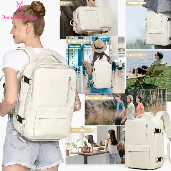 Mochila de Viagem Feminina Multifuncional Impermeável Reforçada Expansível - Imagem 2