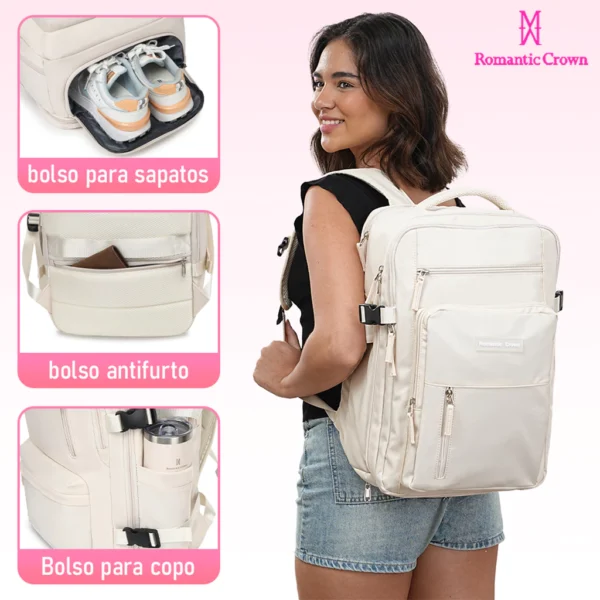 Mochila de Viagem Feminina Multifuncional Impermeável Reforçada Expansível - Imagem 5