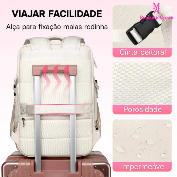 Mochila de Viagem Feminina Multifuncional Impermeável Reforçada Expansível - Imagem 7