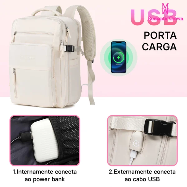 Mochila de Viagem Feminina Multifuncional Impermeável Reforçada Expansível - Imagem 8